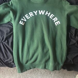 Green Crewneck Sweater with Ribbed Cuffs